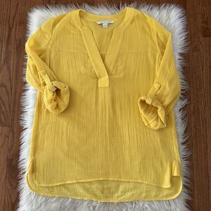 Diane Von Furstenberg Tunic Shirt Womens Size 10 Yellow Gauze Boho Beach Blouse
